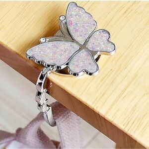 🦋NEW Purse Hook Bag Charm Table Hanger White Confetti Foldable Butterfly Cute🛍️